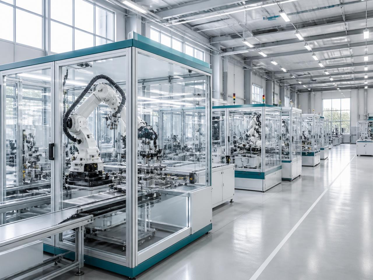 Automatisierte Montagelinie in einer Fertigungshalle
